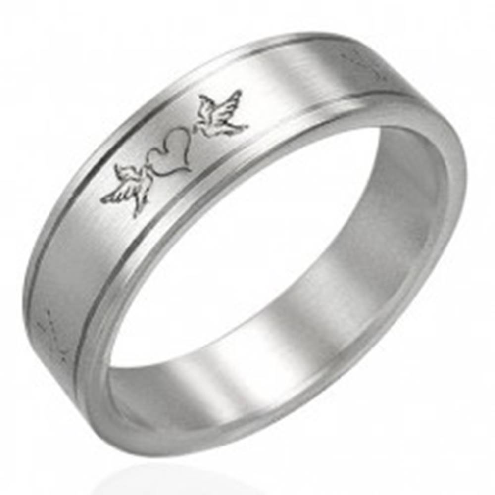 Šperky eshop Oceľový prsteň- zamilované holuby - Veľkosť: 51 mm