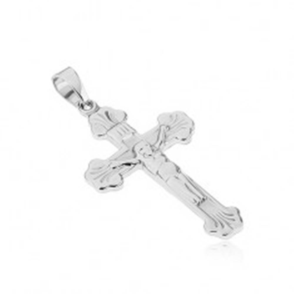 Šperky eshop Prívesok z chirurgickej ocele - barličkový kríž s ukrižovaným Kristom