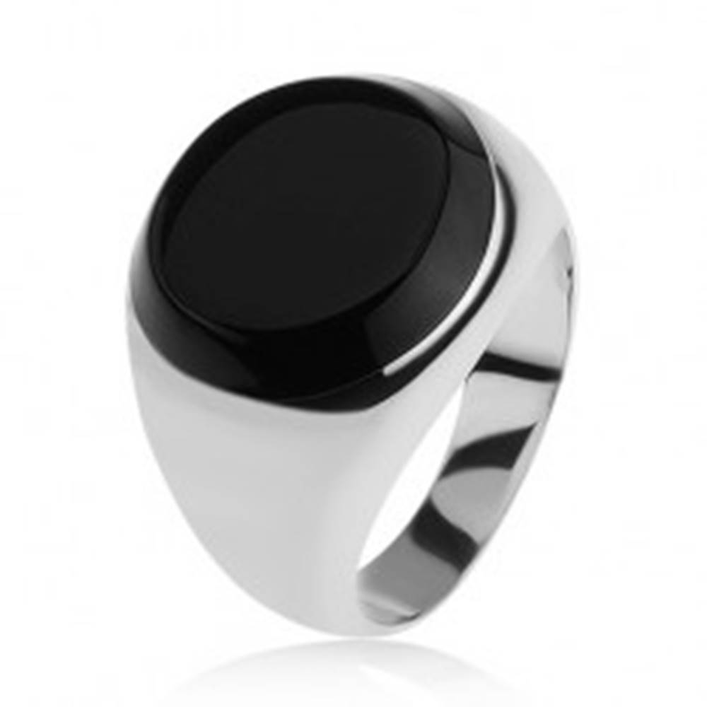 Šperky eshop Prsteň s čiernym glazúrovaným kruhom, lesklé ramená, striebro 925 - Veľkosť: 53 mm