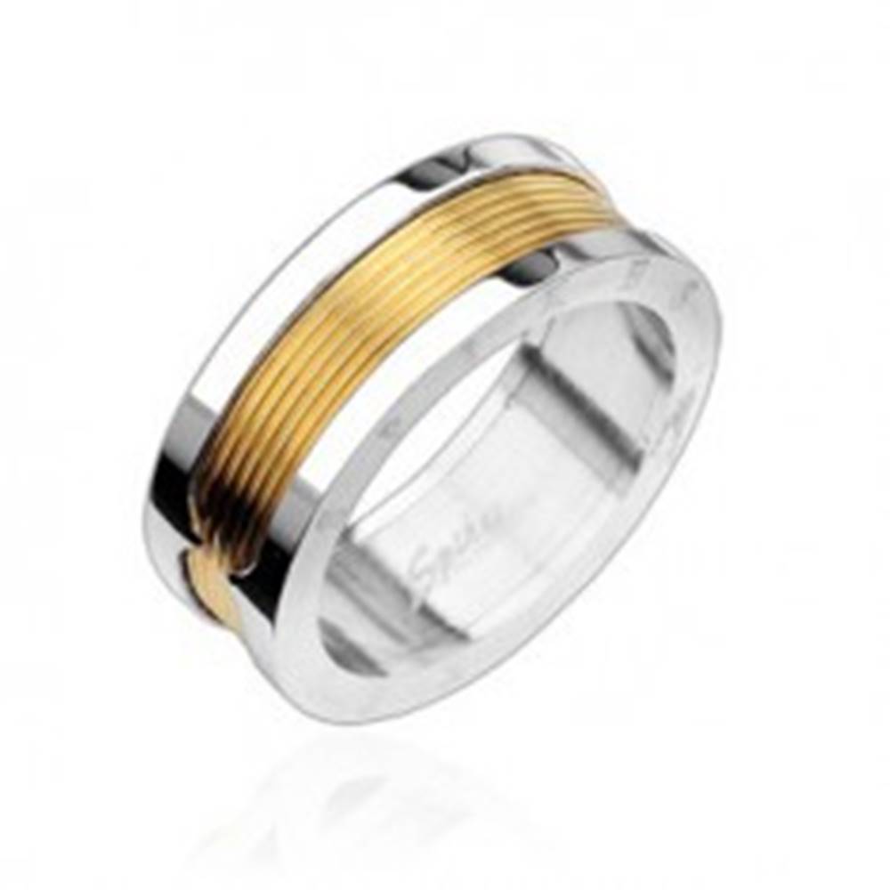 Šperky eshop Prsteň z chirurgickej ocele - stredový pás v zlatej farbe - Veľkosť: 58 mm