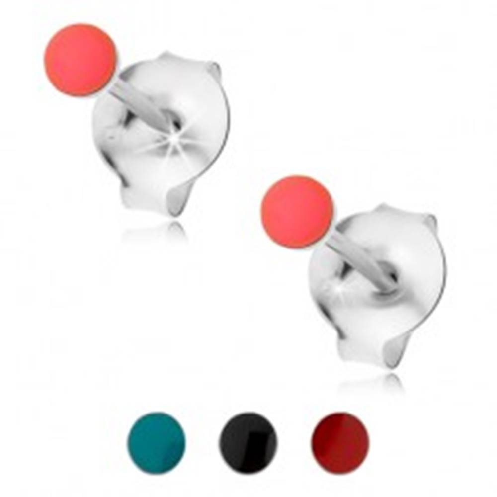 Šperky eshop Puzetové náušnice, striebro 925, okrúhla hlavička pokrytá farebnou glazúrou - Farba: Červená