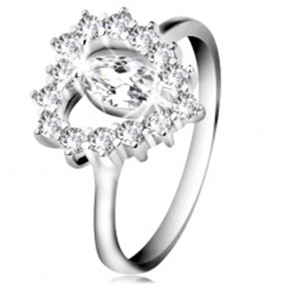 Šperky eshop Strieborný 925 prsteň, brúsené zirkónové zrnko, srdcový obrys, číre zirkóny - Veľkosť: 47 mm