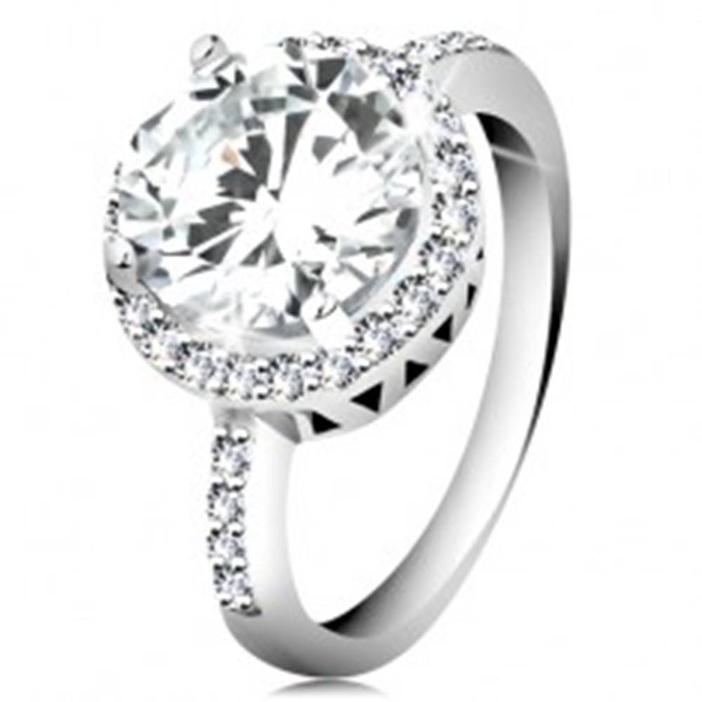 Šperky eshop Strieborný prsteň 925, okrúhly brúsený zirkón, číry zirkónový lem - Veľkosť: 49 mm
