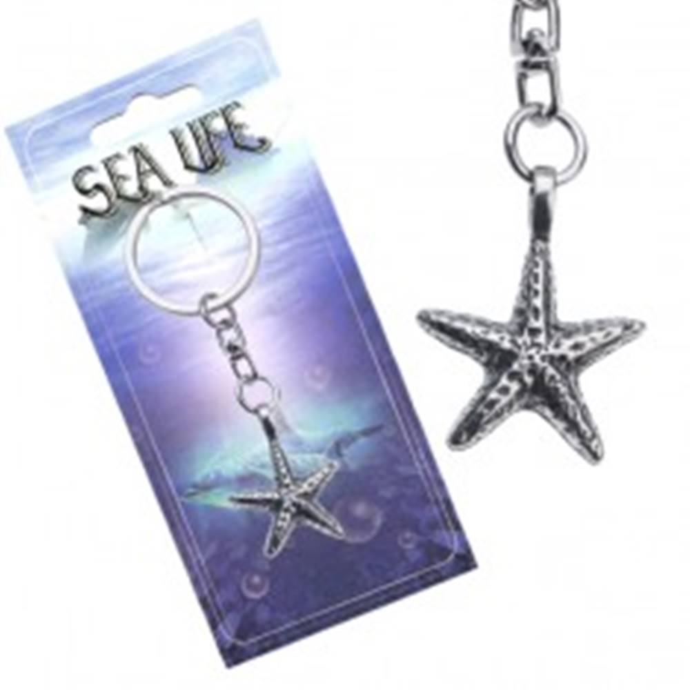 Šperky eshop Striebristý prívesok na kľúče, kovová morská hviezdica