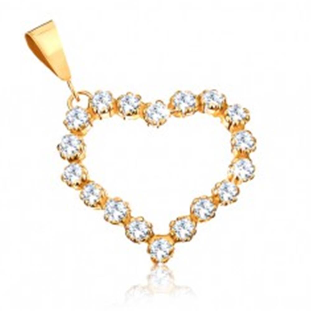 Šperky eshop Zlatý prívesok 375 - číra zirkónová kontúra súmerného srdiečka