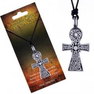 Čierny šnúrkový náhrdelník, prívesok kríža Sacred Spirit, keltské uzly