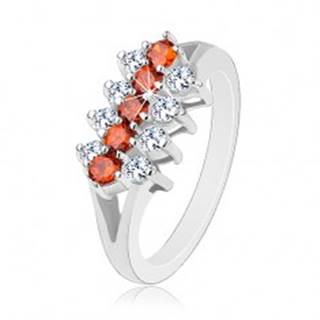 Ligotavý prsteň zdobený líniami oranžových a čírych zirkónikov - Veľkosť: 51 mm