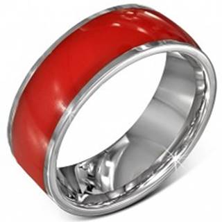 Oceľový prsteň - lesklá červená obrúčka, okraje striebornej farby, 8 mm - Veľkosť: 54 mm