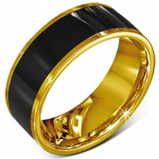 Prsteň z chirurgickej ocele - hladká čierna obrúčka, lem zlatej farby - Veľkosť: 52 mm