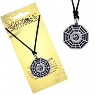Šnúrkový náhrdelník - kovový prívesok, trigramy a Jin Jang