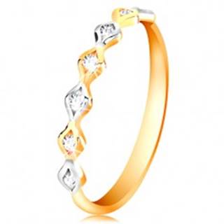 Zlatý 14K prsteň - dvojfarebné zrnká so vsadenými zirkónmi, vysoký lesk - Veľkosť: 50 mm