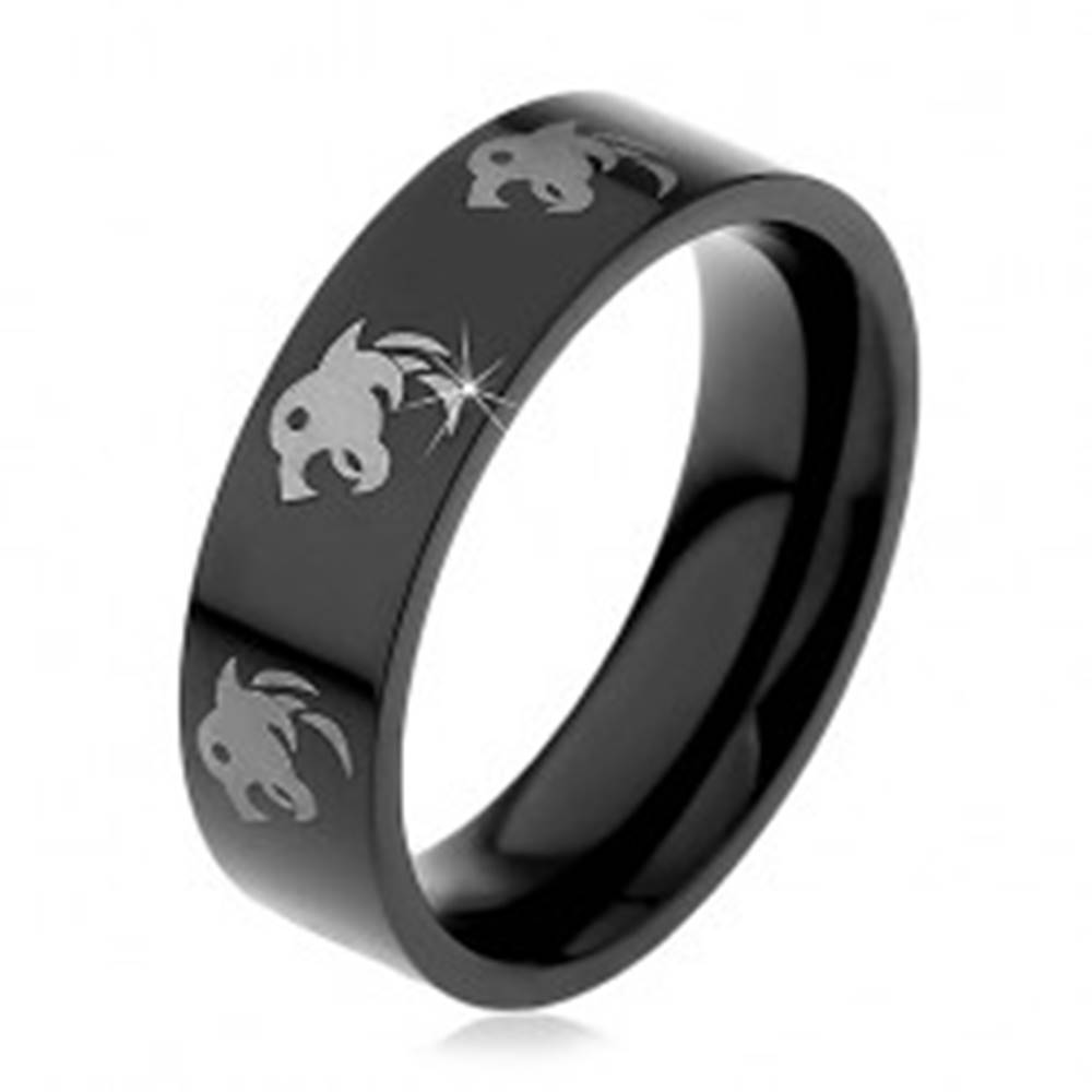 Šperky eshop Čierny prsteň z chirurgickej ocele - vlk - Veľkosť: 48 mm