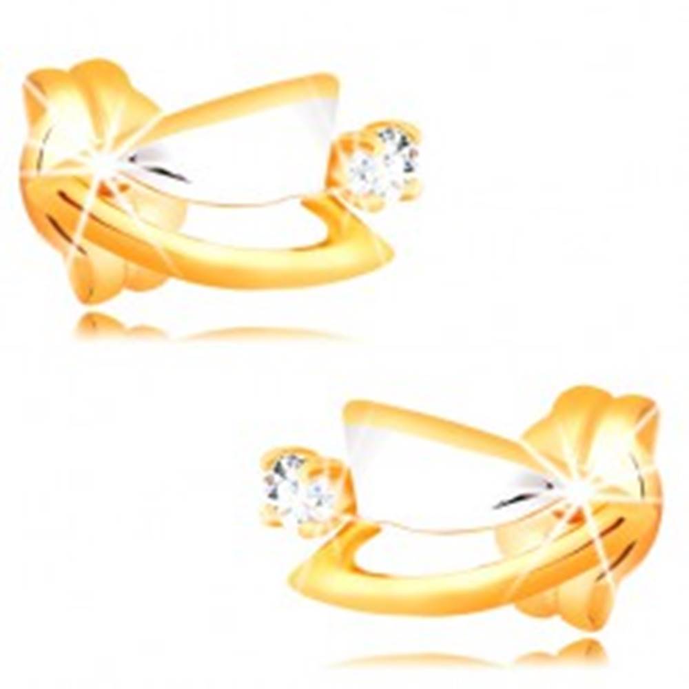 Šperky eshop Diamantové náušnice zo 14K zlata - dvojfarebné trojuholníčky, číry briliant