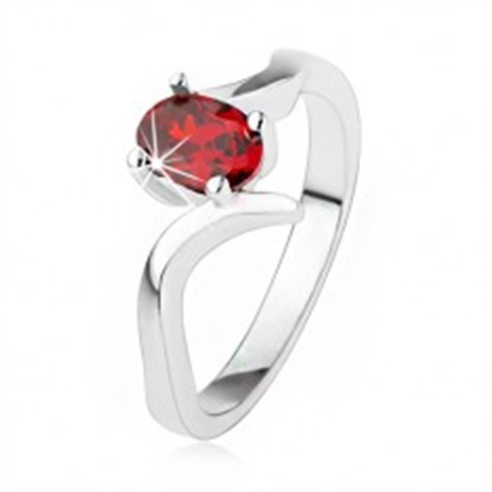 Šperky eshop Elegantný prsteň zo striebra 925, rubínovočervený zirkón, zvlnené ramená - Veľkosť: 50 mm