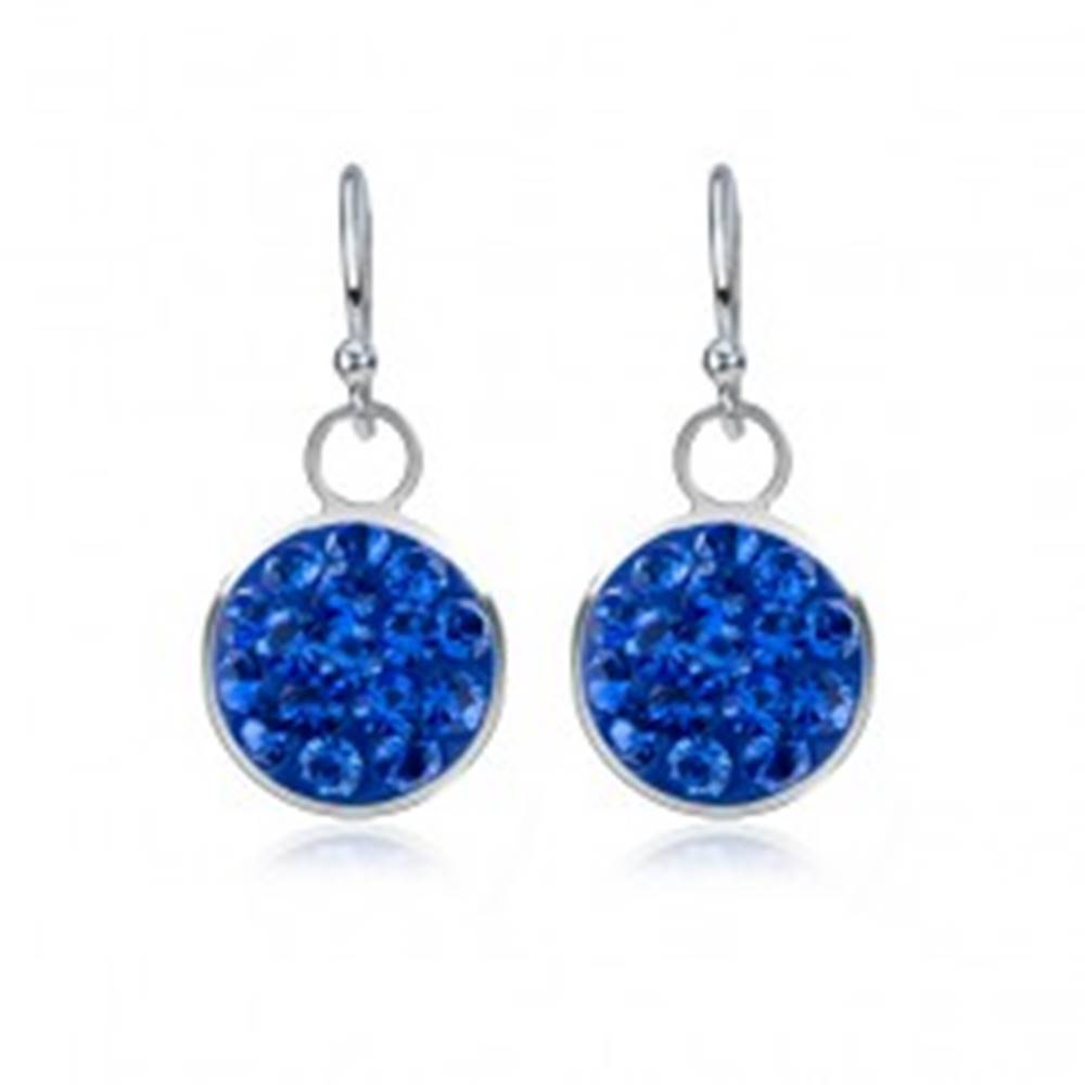 Šperky eshop Lesklé strieborné náušnice 925 - zafírovo modrý kruh, zirkóny, 9 mm
