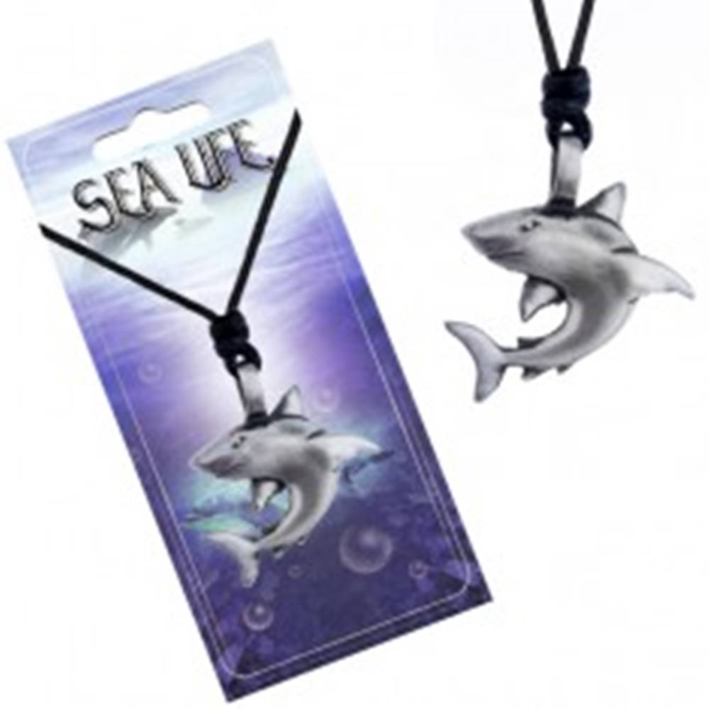 Šperky eshop Náhrdelník s kovovým príveskom - žralok so zahnutou plutvou