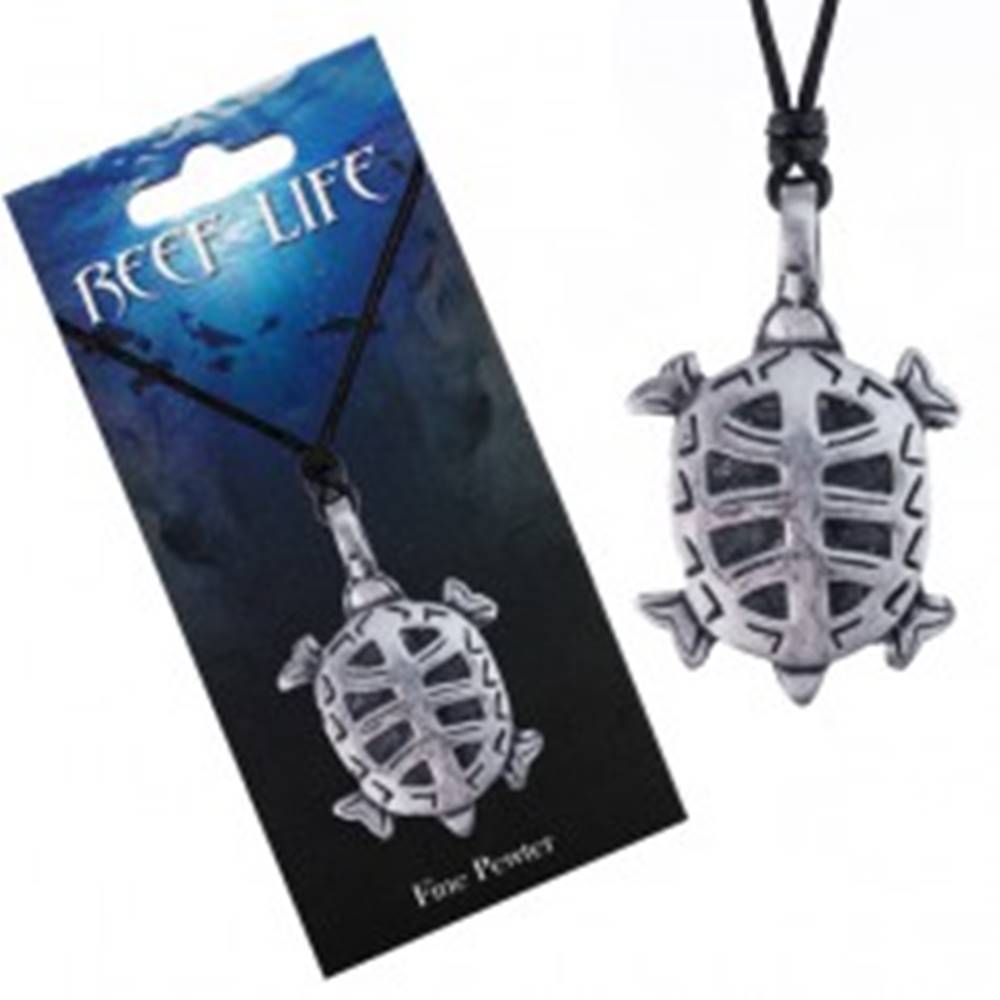 Šperky eshop Náhrdelník - šnúrka, kovový prívesok, vyrezávaná korytnačka