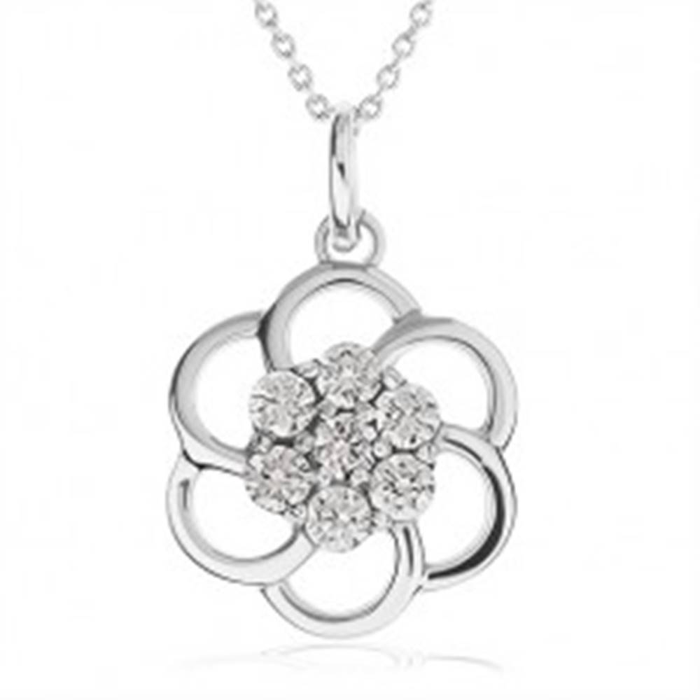 Šperky eshop Náhrdelník zo striebra 925 - obrys kvetu zdobený čírymi kamienkami, retiazka