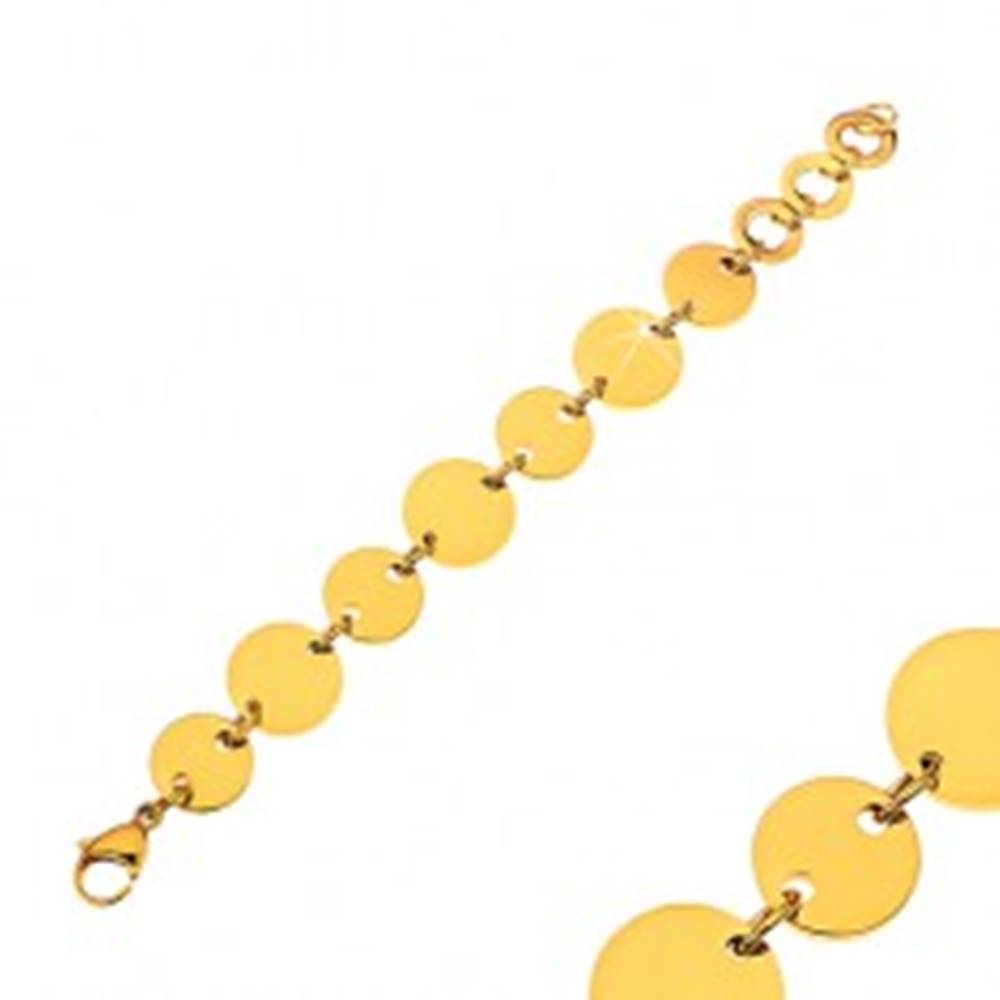 Šperky eshop Náramok z chirurgickej ocele s lesklými plochými kruhmi v zlatej farbe