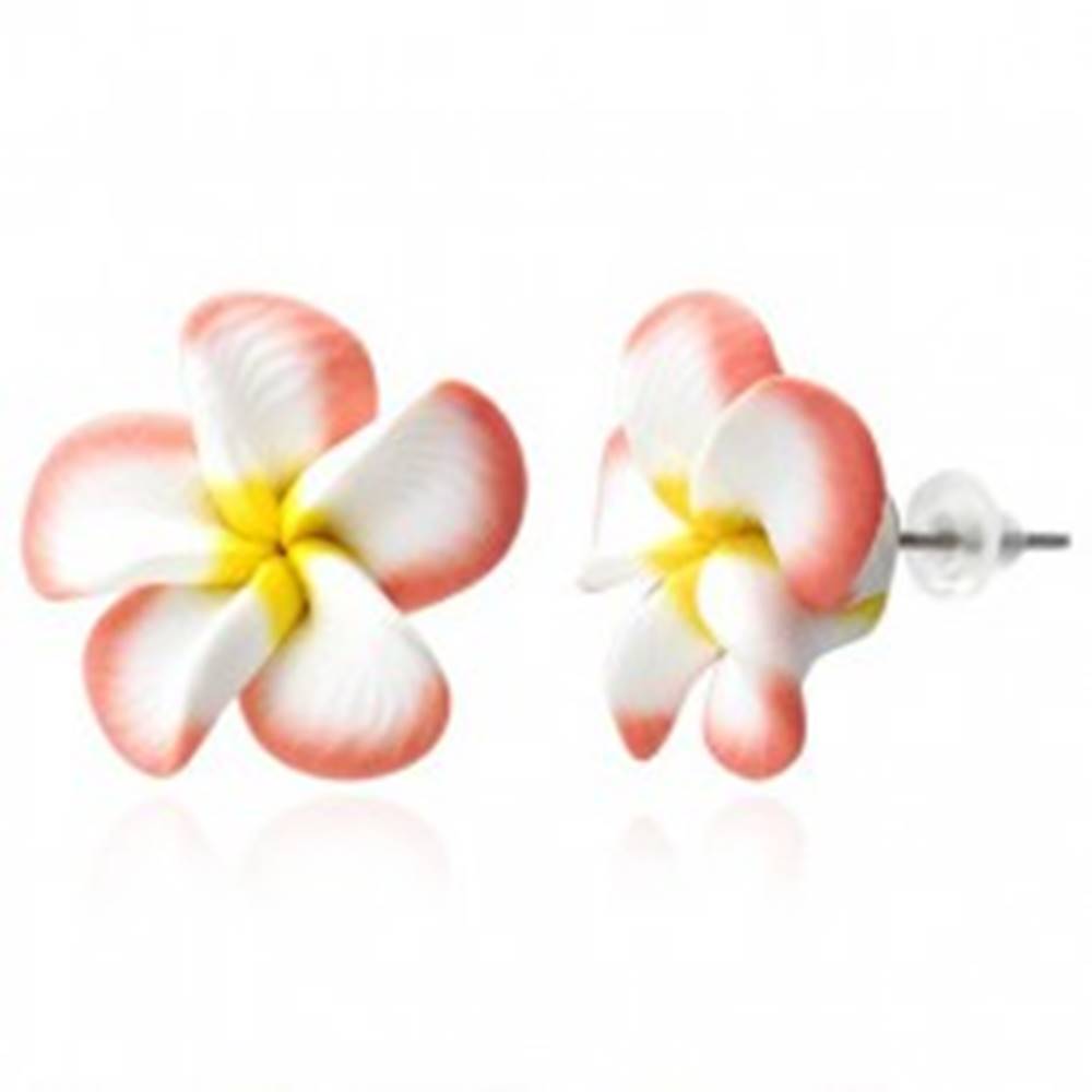Šperky eshop Náušnice Fimo - lososovo biele lupene, kvet Plumeria