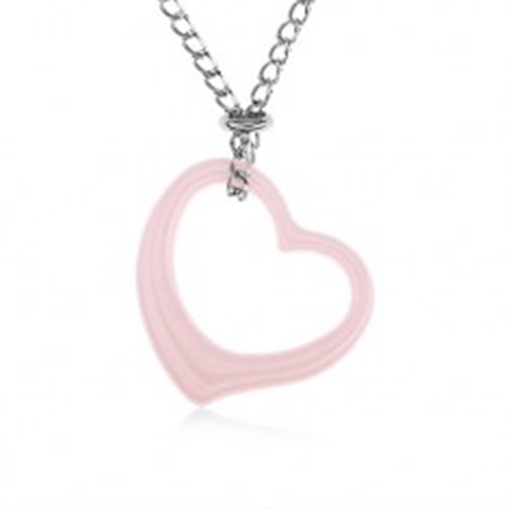 Šperky eshop Oceľový náhrdelník, ružová keramická kontúra srdca, retiazka striebornej farby