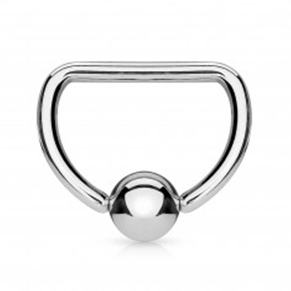 Šperky eshop Oceľový piercing 316L - krúžok v tvare písmena D s lesklou guličkou - Rozmer: 1,2 mm x 10 mm
