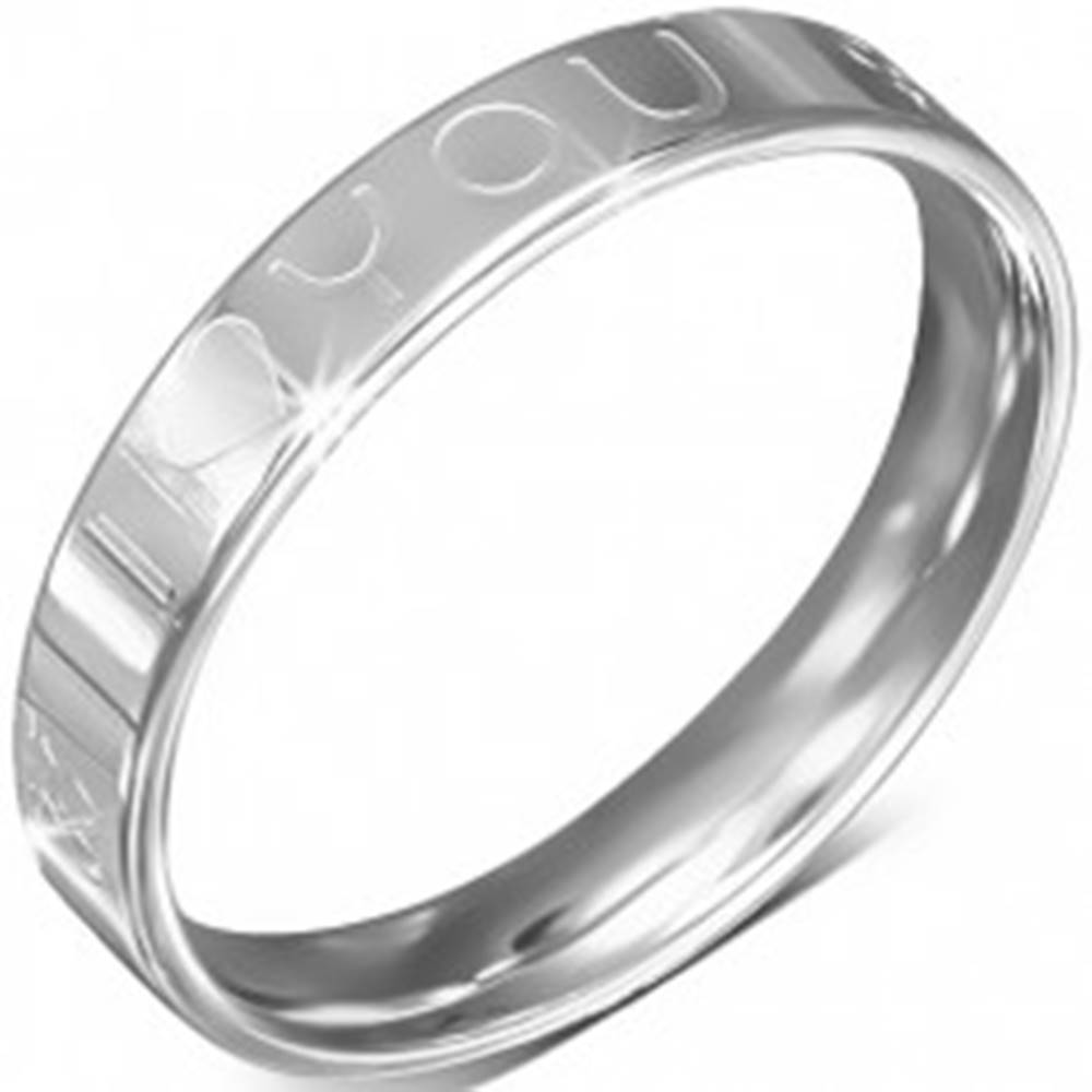 Šperky eshop Oceľový prsteň - obrúčka, nápis I LOVE YOU, symbol ženy a muža - Veľkosť: 49 mm