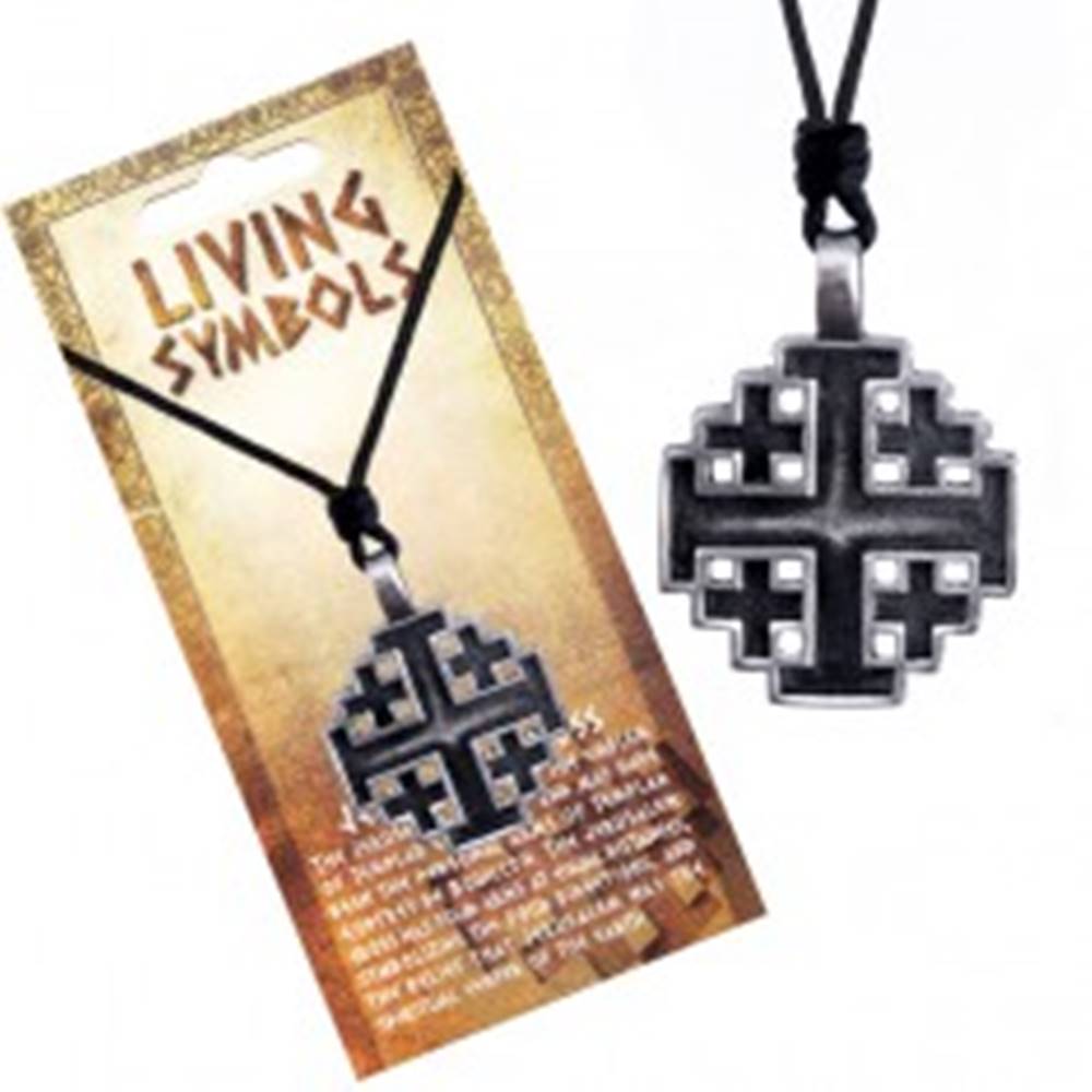 Šperky eshop Šnúrkový náhrdelník - kovový prívesok, jeruzalemský kríž