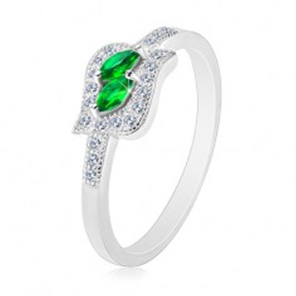 Šperky eshop Strieborný 925 prsteň, zelené zirkónové zrnká v čírej kontúre, ródiovaný - Veľkosť: 47 mm