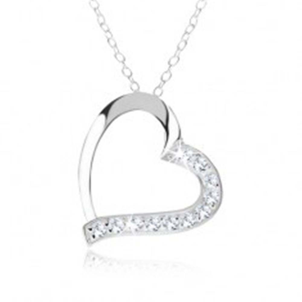 Šperky eshop Strieborný náhrdelník 925, kontúra srdca, číre zirkóny na jednej polovici