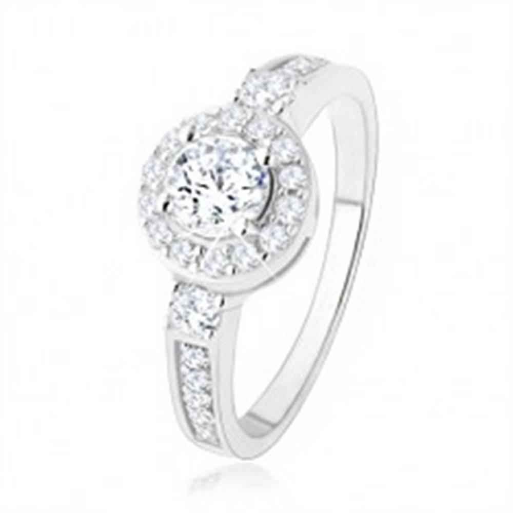 Šperky eshop Strieborný zásnubný prsteň 925, číre zirkónové slnko, ligotavé kamienky - Veľkosť: 50 mm