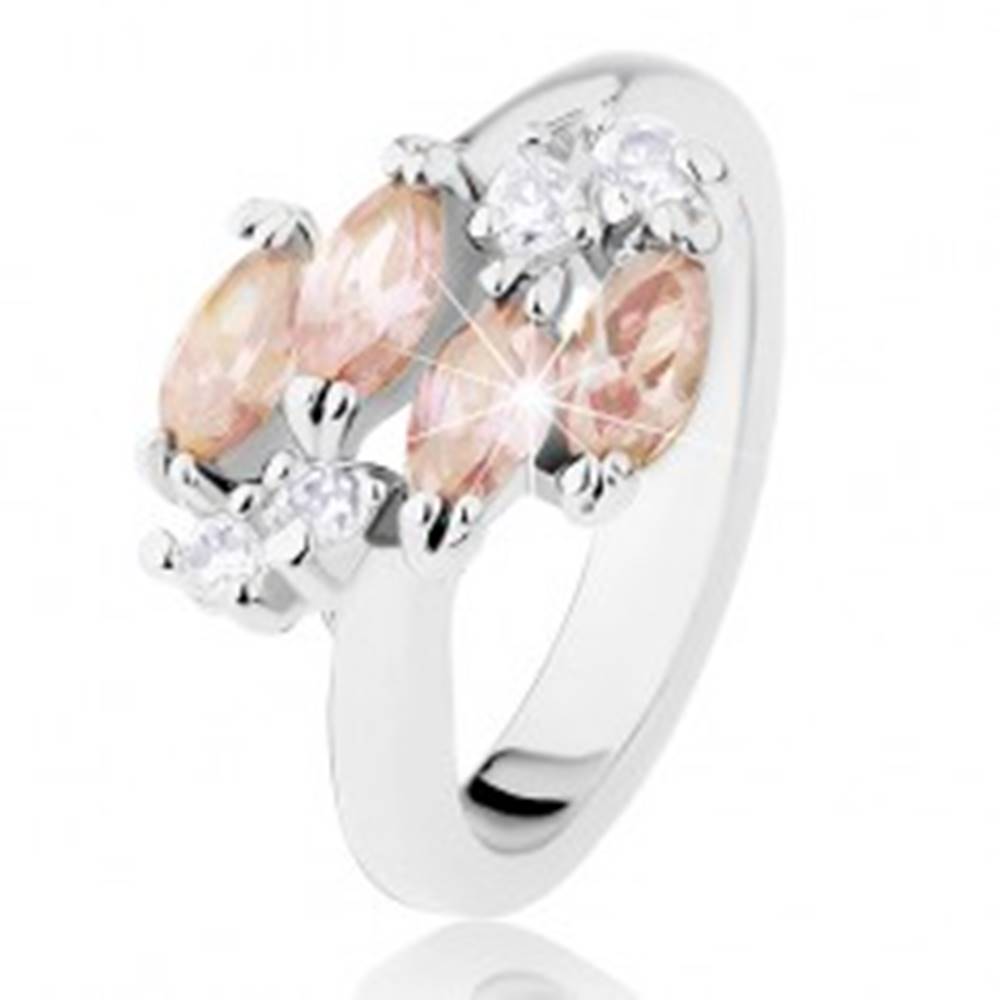 Šperky eshop Trblietavý prsteň v striebornom odtieni, svetlohnedé zrnká, číre zirkóny - Veľkosť: 59 mm
