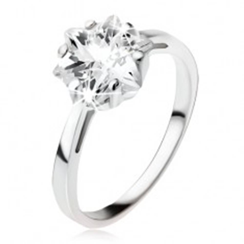 Šperky eshop Zásnubný strieborný prsteň 925, masívny číry zirkón - hviezdica - Veľkosť: 49 mm