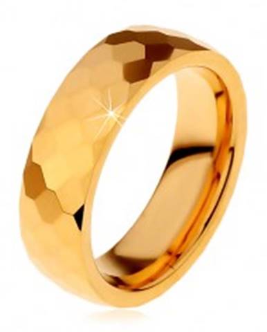 Volfrámový prsteň zlatej farby, vybrúsené lesklé šesťhrany, 8 mm - Veľkosť: 51 mm