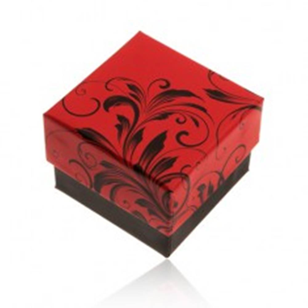 Šperky eshop Červeno-čierna darčeková krabička na prsteň, motív kvetinových ornamentov