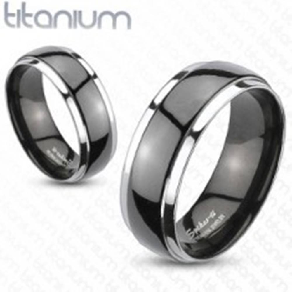 Šperky eshop Obrúčka z titánu - čierno strieborná farba - Veľkosť: 49 mm