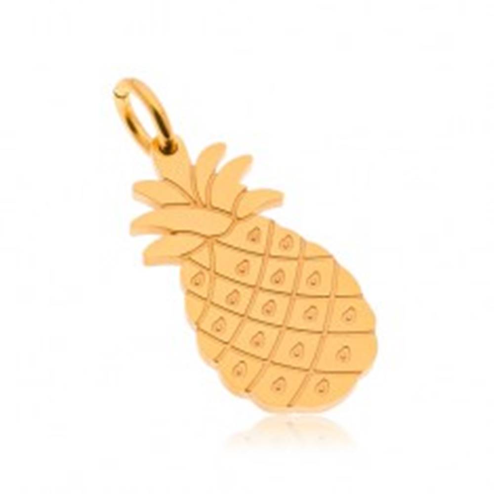 Šperky eshop Oceľový prívesok v zlatom odtieni, lesklý ananás, gravírované detaily