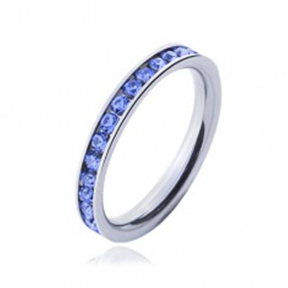 Šperky eshop Prsteň z chirurgickej ocele - svetlo-modré kamienky - Veľkosť: 49 mm