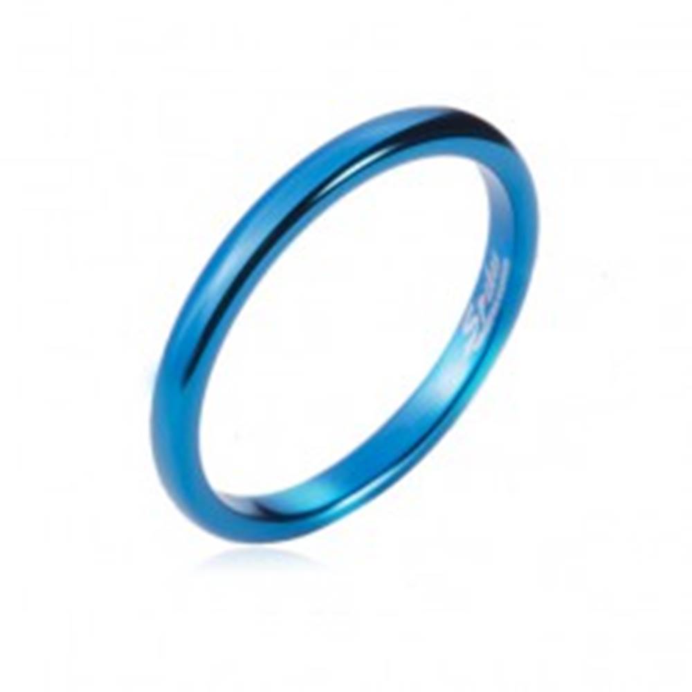 Šperky eshop Prsteň z tungstenu - hladká modrá obrúčka, zaoblená, 2 mm - Veľkosť: 47 mm