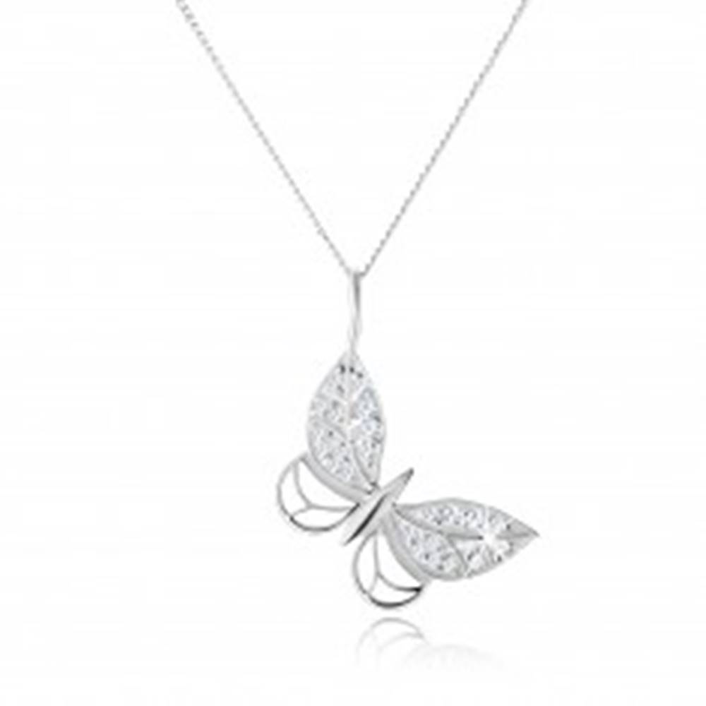 Šperky eshop Strieborný náhrdelník 925, kontúra motýľa, zirkónové zdobenie, nastaviteľný