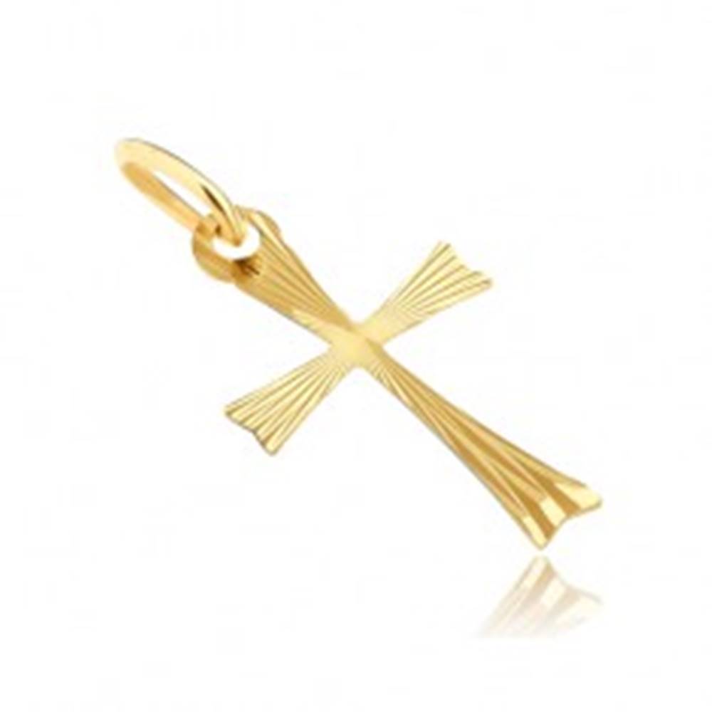 Šperky eshop Zlatý prívesok 585 - krížik s rozdvojenými ramenami s lúčmi