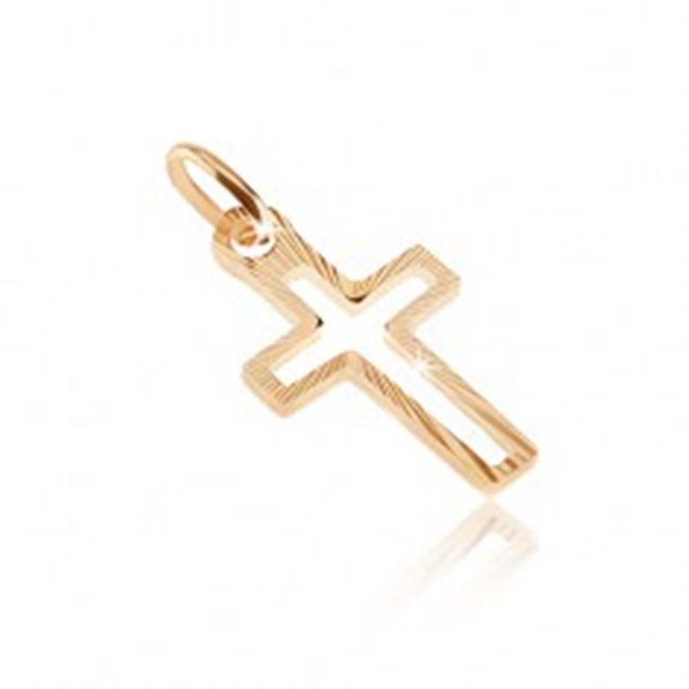 Šperky eshop Zlatý prívesok 585 - línia kríža s lesklými úzkymi pásmi