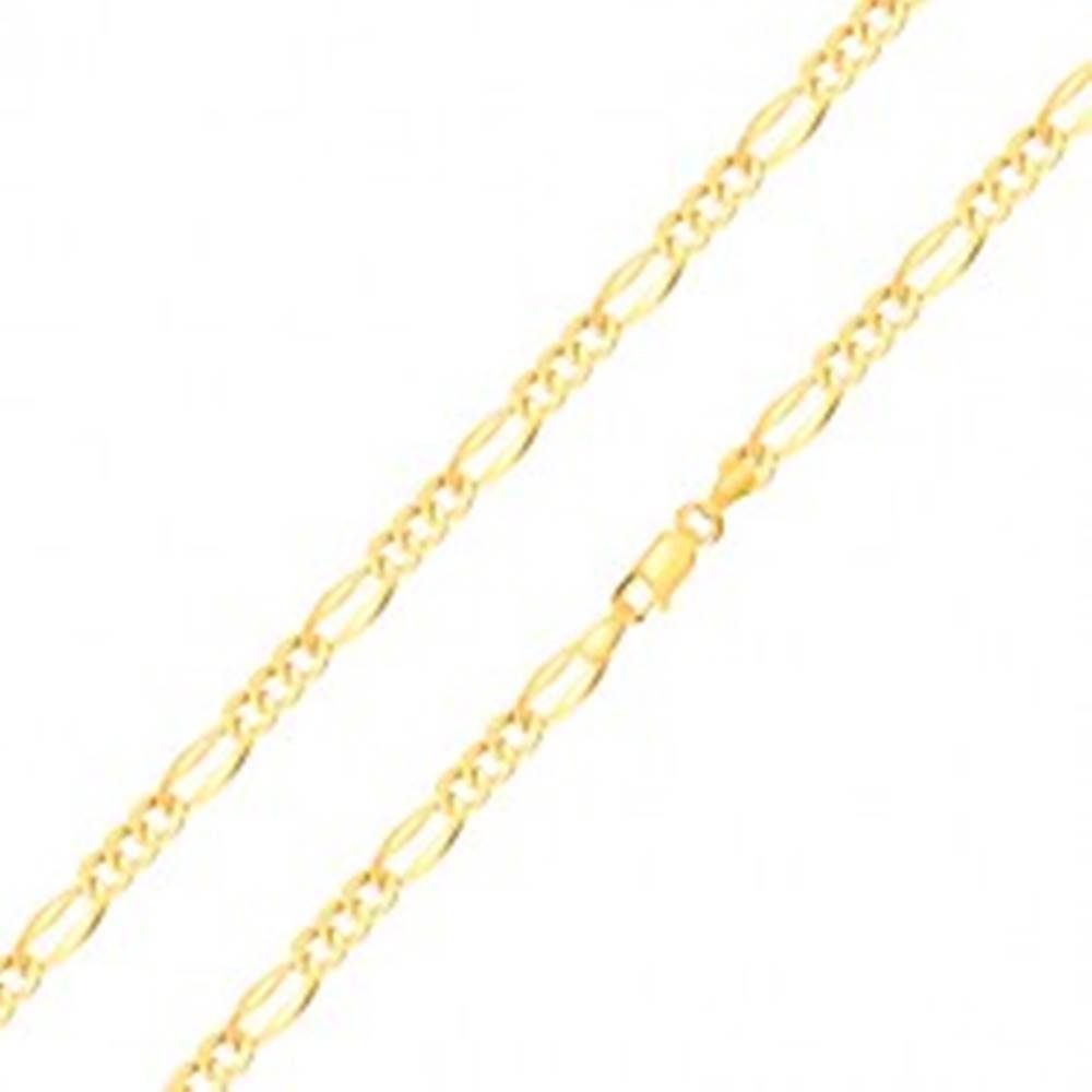 Šperky eshop Zlatá retiazka 14K, vzor Figaro - podlhovasté očko, tri oválne očká, 450 mm