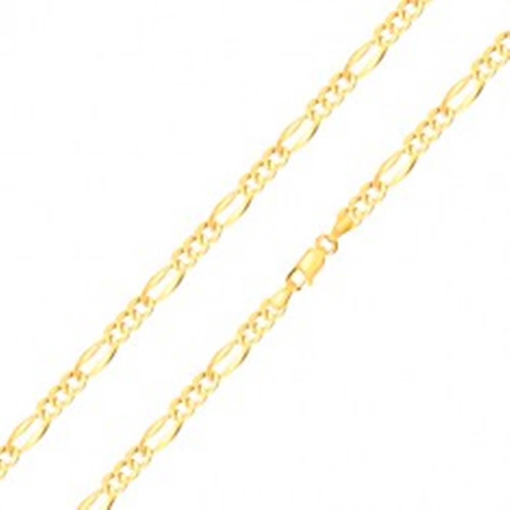 Šperky eshop Retiazka zo žltého 14K zlata - podlhovasté očko so širšími okrajmi, tri oválne očká, 500 mm