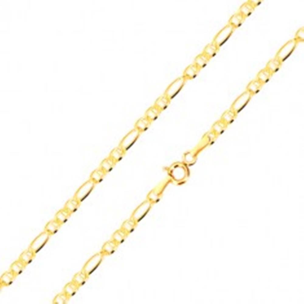 Šperky eshop Retiazka zo žltého 14K zlata - tri oválne očká s paličkou, podlhovasté očko, 550 mm
