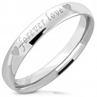 Oceľový prsteň striebornej farby - lesklý povrch, matný nápis "forever love", 3,5 mm - Veľkosť: 47 mm