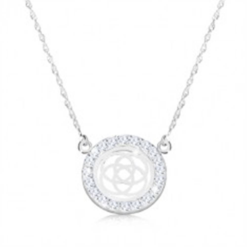 Šperky eshop Strieborný náhrdelník 925 - štvorcípy keltský uzol v zirkónovom kruhu, jemná retiazka