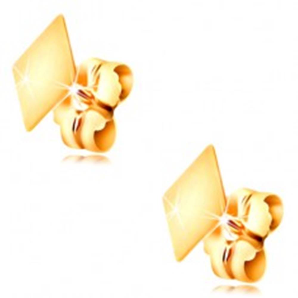 Šperky eshop Zlaté 14K náušnice s puzetkami - plochý hladký kosoštvorček, vysoký lesk