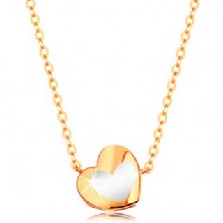 Zlatý náhrdelník 585 - lesklé srdiečko s bielou glazúrou, retiazka