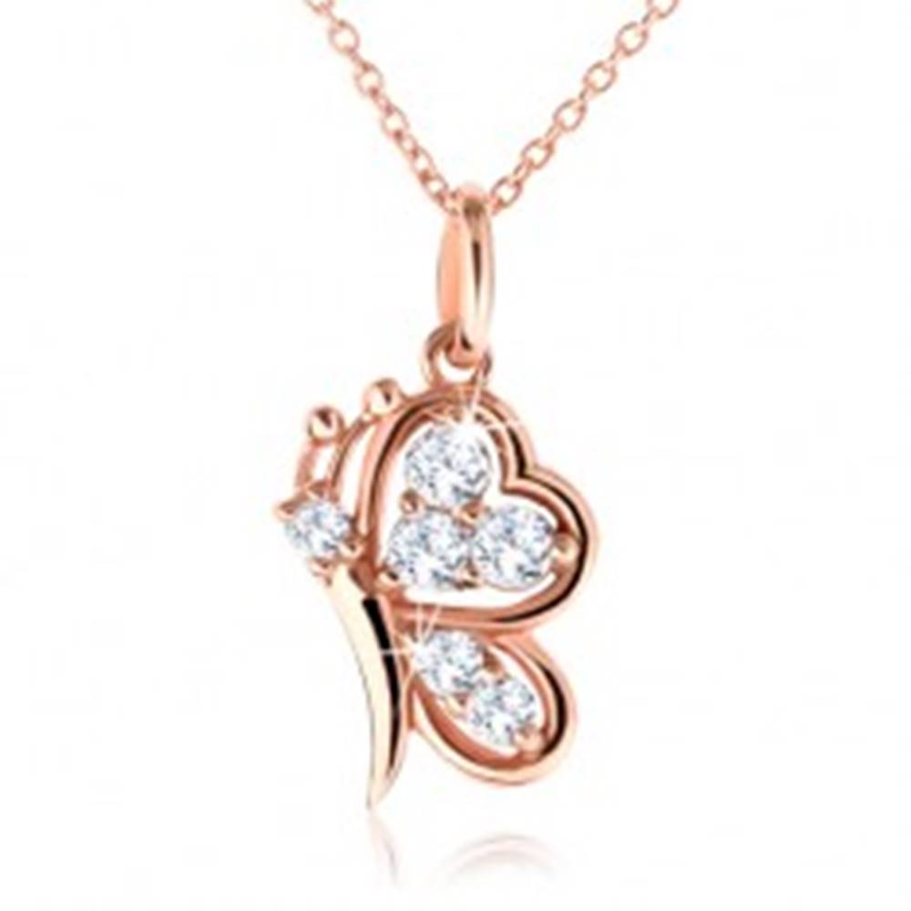 Šperky eshop Strieborný náhrdelník 925, motýlik medenej farby s čírymi zirkónmi